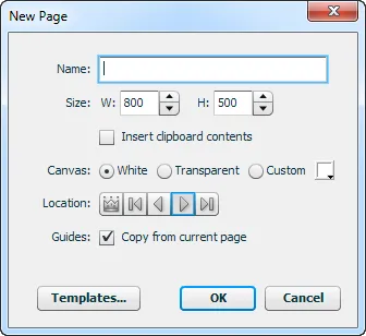 New Page dialog