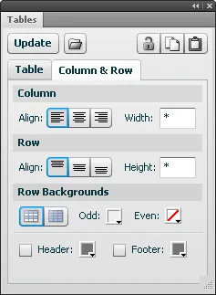 Column & Row tab